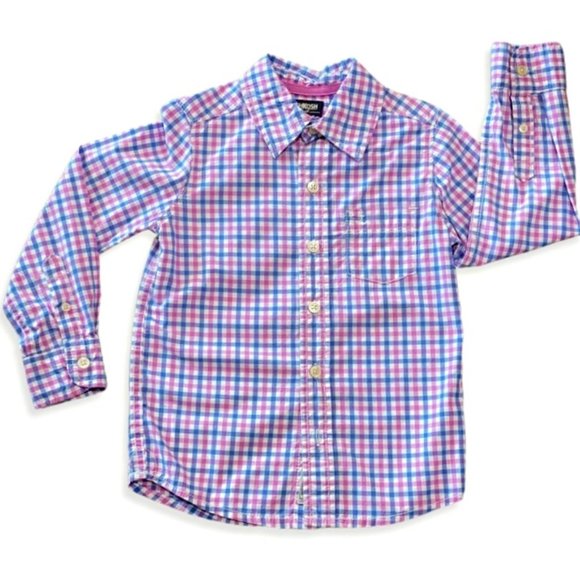 OshKosh B'gosh Other - OshKosh B'Gosh Boy's Dress Shirt Size 4 / 5 Blue & Pink Plaid Button Down Spring